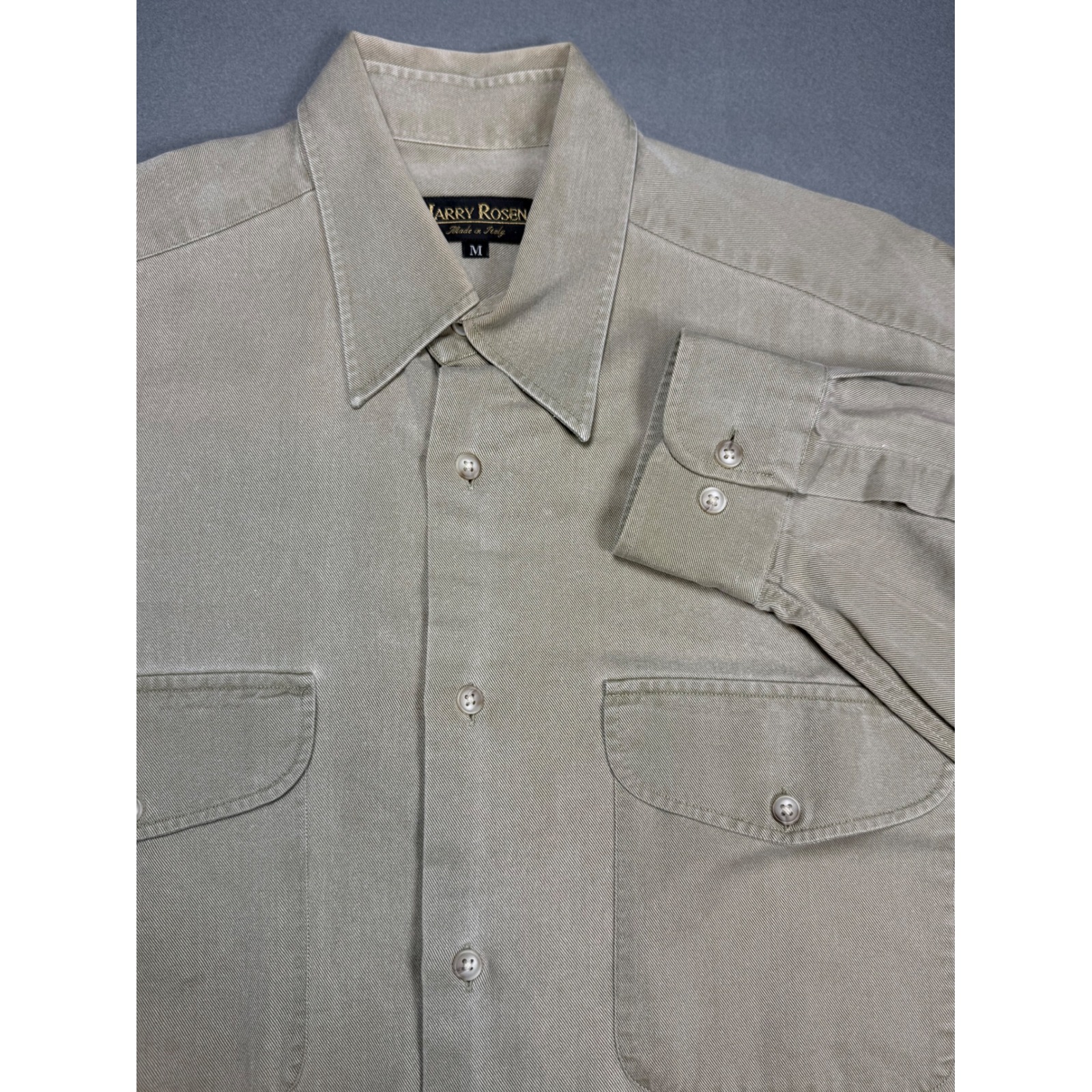 Harry Rosen Mens Button Up Shirt M Tan Cotton Tencel Long Sleeve Made In Italy